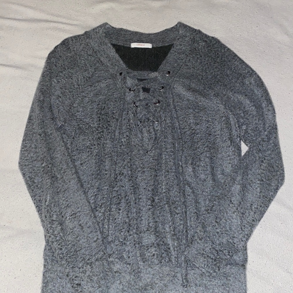 Gray lace up sweater